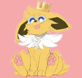 3_toes ambiguous_gender blep blue_eyes brown_nose chest_tuft crown cute_fangs ears_back fangs feet fluffy fur happy headgear hindpaw jewelry looking_at_viewer necklace pawpads paws pink_pawpads pivoted_ears sitting smile snout solo teeth toes tongue tongue_out tuft yellow_body yellow_fur backsash nintendo pokemon ross_(xxderpy) eeveelution generation_1_pokemon jolteon pokemon_(species) absurd_res digital_media_(artwork) hi_res