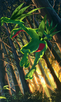 ambiguous_gender anthro butt butt_focus detailed_background forest green_body leaf leaf_hair leaf_tail light looking_at_viewer looking_back looking_back_at_viewer monobutt multicolored_body plant plant_hair pseudo_hair rear_view red_body solo sun sunlight tail tree two_tone_body karamimame nintendo pokemon generation_3_pokemon grovyle pokemon_(species) 2021 hi_res