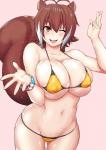 antenna_hair big_breasts bikini breast_squish breasts brown_hair cleavage clothed clothing female hair huge_breasts lowleg_bikini micro_bikini multicolored_hair navel one_eye_closed open_mouth short_hair simple_background slightly_chubby solo squish swimwear thigh_gap two-piece_swimsuit two_tone_hair white_hair wristband tanabe arc_system_works blazblue makoto_nanaya animal_humanoid humanoid mammal mammal_humanoid rodent rodent_humanoid sciurid sciurid_humanoid tree_squirrel tree_squirrel_humanoid 2015 digital_media_(artwork) hi_res