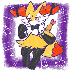 accessory ambiguous_anthro ambiguous_gender anthro armwear biped blush blush_stickers bow_ribbon bow_tie clothing digitigrade dipstick_tail elbow_gloves food front_view gloves hair_accessory hair_bow hair_ribbon handwear looking_at_viewer markings mouth_closed no_pupils object_in_tail ribbons shrimp_(food) snout solo tail tail_markings annyui0611 nintendo pokemon braixen canid generation_6_pokemon mammal pokemon_(species) 1:1 2023 digital_drawing_(artwork) digital_media_(artwork) full-length_portrait hi_res japanese_description portrait translated_description
