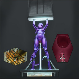 4_eyes anthro breasts cervical_contact female feral fucking_machine internal internal_vaginal machine multi_eye nipples nude parasite penetration purple_body questionable_consent restrained restrained_arms restrained_legs solo standing uterus_view vaginal vaginal_penetration water_tank wandering_lizardfolk lizard reptile scalie hi_res