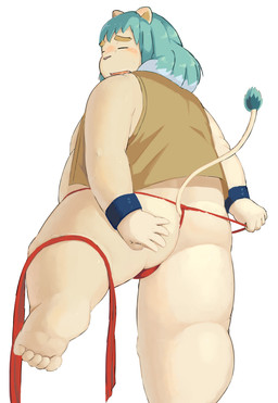 anthro asian_clothing belly blush butt clothing east_asian_clothing eyes_closed fundoshi humanoid_hands japanese_clothing kemono male overweight overweight_male red_clothing red_fundoshi red_underwear simple_background solo underwear white_background gattatta level-5 yo-kai_watch lie-in_(yo-kai_watch) felid lion mammal pantherine 2015 hi_res