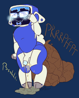 anthro blush bodily_fluids embarrassed excessive_feces eyewear feces genital_fluids genitals glasses hyper hyper_feces machine male nude peeing penis penis_poking_out pooping scatplay shy slightly_chubby slightly_chubby_anthro slightly_chubby_male solo urine watersports valenpornarc alpha_betas spunc_(alpha_betas) bovid caprine mammal robot sheep alpha_channel hi_res
