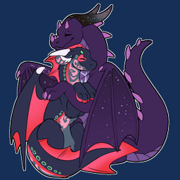 blue_body eyes_closed fin horn hug hugging_another membrane_(anatomy) membranous_wings purple_body scales sitting telegram_sticker wings symrea mythology dragon mythological_creature mythological_scalie scalie 1:1
