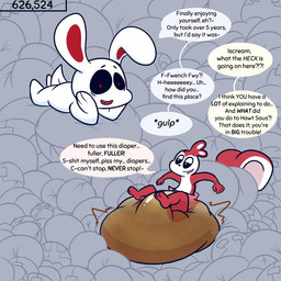 anthro balled_up_diaper clothed clothing dialogue diaper diaper_only duo feces fur male mental_regression offscreen_character pooping soiled_diaper soiling soiling_diaper tail text topless unclean_diaper used_diaper using_diaper wearing_diaper vladigaunt chikn_nuggit hawt_saus_(chikn_nuggit) iscream_(chikn_nuggit) lagomorph leporid mammal rabbit rodent sciurid tree_squirrel 1:1 comic digital_media_(artwork) english_text hi_res nonbinary_(lore)