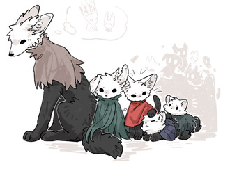alternate_species ambiguous_gender black_body black_eyes black_fur black_nose clothing empty_eyes eyes_closed feral fluffy fluffy_tail fur group half-siblings half-sister headpat looking_at_another lying mouth_closed on_front on_ground paws quadruped red_clothing simple_background tail white_body white_fur aaasakawa hollow_knight_(franchise) team_cherry broken_vessel_(hollow_knight) hollow_knight_(character) hornet_(hollow_knight) pale_king_(hollow_knight) the_knight_(hollow_knight) arthropod canid canine felid feline mammal sibling_(hollow_knight) vessel_(species) 2025 digital_media_(artwork) hi_res daughter_(lore) father_(lore) father_and_child_(lore) father_and_daughter_(lore) parent_(lore) parent_and_child_(lore) parent_and_daughter_(lore) sibling_(lore)