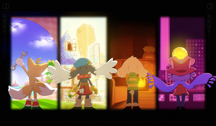 anthro backwards black_body blue_cap clothing collar gloves group handwear logo long_ears muffler red_collar text white_body white_clothing white_gloves white_handwear yellow_body yellow_clothing yellow_gloves yellow_handwear nawoshida bandai_namco klonoa_(series) oneshot sega sonic_the_hedgehog_(series) undertale undertale_(series) asriel_dreemurr klonoa miles_prower niko_(oneshot) bovid canid canine caprine fox goat mammal 2026 absurd_res artist_logo artist_name hi_res signature