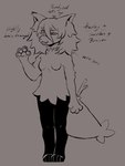 4_fingers anthro black_legs branch breasts cute_fangs disability fangs featureless_breasts female fingers fluffy fur inner_ear_fluff neck_scar one_eye_obstructed pawpads paws pseudo_hair scar simple_background small_nose smile solo tail teeth text tuft vedacia nintendo pokemon harley_(veevobyte) braixen generation_6_pokemon mammal pokemon_(species) digital_media_(artwork) english_text monochrome sketch
