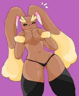 anthro blush bodily_fluids breasts butt butt_from_the_front clothed clothing cover_up female long_socks panties purple_background shy simple_background sweat topless under_boob underwear cool_cola nintendo pokemon generation_4_pokemon lagomorph lopunny mammal pokemon_(species) digital_media_(artwork) microsoft_paint_(artwork)