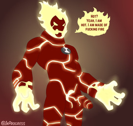 balls dialogue fire fire_body flaming_hair genitals glowing glowing_genitalia glowing_penis humor lava male penis pseudo_hair solo standing text inprogress ben_10 cartoon_network heatblast alien alien_humanoid elemental_creature elemental_humanoid fire_creature fire_humanoid humanoid pyronite absurd_res english_text hi_res