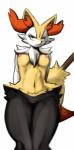 abs anthro athletic athletic_anthro athletic_female breasts female fur genitals hands_behind_back inner_ear_fluff looking_at_viewer nipples nude pussy simple_background solo standing tuft nova_nsfw nintendo pokemon braixen canid canine generation_6_pokemon mammal pokemon_(species) 2019 absurd_res hi_res