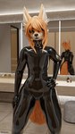 anthro bathroom biped butt clothing collar femboy latex latex_clothing latex_skinsuit looking_at_viewer male male_anthro mirror mirror_reflection rear_view reflection skinsuit solo tight_clothing kurolatex thebestfox canid canine fox mammal 4k 9:16 absurd_res hi_res