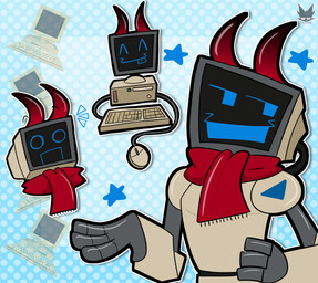 computer computer_monitor computer_screen demonic electronics for_a_head machine male metallic_body technology felitech ibm_ps/2 enac object_head robot hi_res
