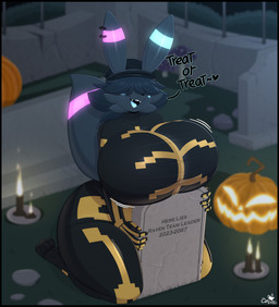 anthro big_breasts black_body black_fur black_hair blue_tongue bodysuit breasts cemetery clothing cosplay costume fangs female food fruit fur hair hair_over_eyes halloween_costume holidays huge_breasts huge_thighs hyper hyper_breasts jack-o'-lantern looking_at_viewer open_mouth plant pumpkin skinsuit solo tail teeth thick_thighs tight_clothing tombstone tongue coffilatte epic_games fortnite halloween nintendo pokemon spice_(fortnite) eeveelution generation_2_pokemon pokemon_(species) umbreon absurd_res hi_res