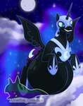 armor belly big_belly black_body blush cutie_mark feathered_wings feathers female feral hair horn huge_belly pregnant pregnant_female pregnant_feral simple_background solo tail wings arceus_tummy friendship_is_magic hasbro my_little_pony mythology nightmare_moon_(mlp) equid equine horse mammal mythological_creature mythological_equine pony winged_unicorn absurd_res hi_res