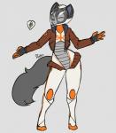 anthro armor clothing eyes_closed female fur grey_body grey_fur headgear helmet jacket simple_background solo spacesuit topwear feretta space_vixen tale_of_tails webtoon vixavil_hayden canid canine fox mammal red_fox true_fox digital_media_(artwork) hi_res