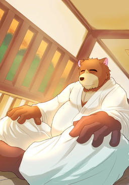 afternoon anthro detailed_background keikogi lotus_pose male martial_arts_uniform meditation plant solo sportswear temple tree wo morenatsu juuichi_mikazuki bear mammal 2022