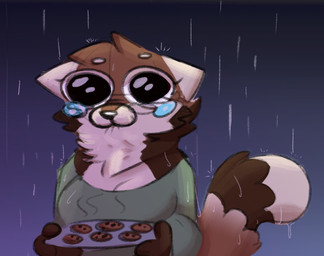 anthro big_eyes bodily_fluids eyelashes eyewear female humor raining solo sweets tears frackhead mocha_(frackhead) ailurid mammal red_panda