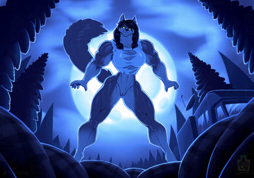 abs anthro big_breasts bottomless breasts clothed clothing cloud cloudy_sky evergreen_tree female fluffy fluffy_tail forest full_moon genitals glowing glowing_eyes green_eyes implied_growth implied_transformation looking_at_viewer low-angle_view moon motorhome muscular muscular_anthro muscular_female night pine_tree plant recreational_vehicle shirt sky sleeping_bag smile smirk solo tail thick_thighs topwear torn_clothing torn_shirt torn_topwear tree vulva wilderness worm's-eye_view juxtapex mythology canid canine mammal mythological_canine mythological_creature werecanid werecanine werecreature werewolf hi_res
