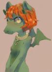 collar female green_body green_skin hair pettanko red_hair solo lluumi mythology dragon mythological_creature mythological_scalie scalie hi_res