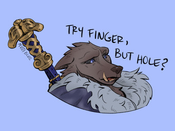 anthro blue_eyes clothed clothing fangs humor male naive simple_background solo sticker teeth text muttyblue elden_ring fromsoftware blaidd_(elden_ring) canid canine canis mammal wolf 2024 4:3 artist_name english_text hi_res meme reaction_image