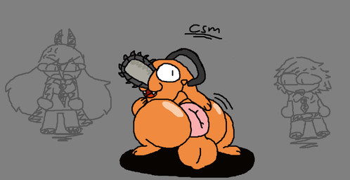 anus balls big_balls big_butt butt fangs fur genitals looking_back male orange_body orange_fur puffy_anus shitpost solo tail teeth nxyitn chainsaw_man denji_(chainsaw_man) pochita_(chainsaw_man) power_(chainsaw_man) canid canine demon humanoid mammal meme