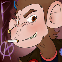 alternative_fashion anarchy_symbol band brown_body brown_fur cigarette clothed clothing ear_piercing fur graffiti highlights_(coloring) male piercing punk solo cyndiquill200 punkey_(character) haplorhine mammal monkey primate 1:1 colored young_(lore)