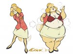 anthro before_and_after belly big_belly big_breasts bottomwear bra breasts chubby_cheeks clothed clothing directional_arrow eyes_closed female footwear fur furgonomics hand_behind_back high_heels high_waisted_bottomwear monotone_bottomwear monotone_clothing monotone_skirt navel obese obese_anthro obese_female open_mouth overweight overweight_anthro overweight_female pencil_skirt removing_shirt shirt shoes simple_background skirt smile smiling_at_viewer solo steam tail tail_through_skirt thick_thighs topwear underwear undressing weight_gain white_background white_body white_fur wide_hips yellow_body yellow_fur afurreak animal_crossing nintendo isabelle_(animal_crossing) canid canine canis domestic_dog mammal shih_tzu toy_dog sequence