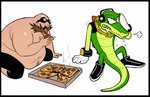2023 alligator_kick_(meme) anthro bodily_fluids bottomwear clothed clothing container crocodilian dr._eggman duo eating food footwear gloves green_body handwear human light_body light_skin male mammal meme nipples obese obese_male overweight overweight_human overweight_male pizza pizza_box reptile scalie sega shorts simple_background sitting sonic_the_hedgehog_(series) sweat topless totesfleisch8 vector_the_crocodile