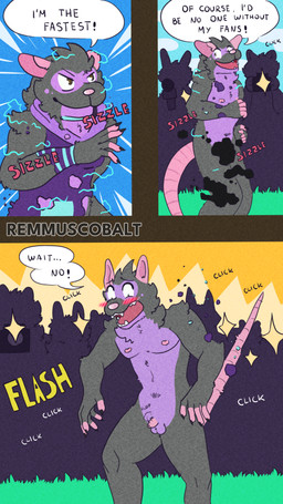 anthro balls dialogue embarrassed exhibitionism exposed genitals group humiliation male male/male micropenis nude outside penis public small_penis superhero superpowers remmus_cobalt mammal murid murine rat rodent 4k 9:16 absurd_res comic hi_res agender_(lore)