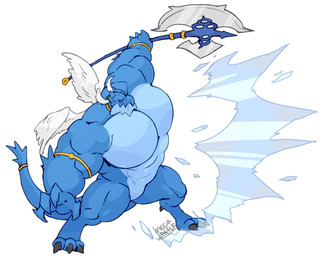 anthro axe battle_axe big_muscles big_pecs feathered_wings feathers male melee_weapon muscular pecs small_wings solo tail weapon wings megawaffle mythology tarchon angel dragon mythological_creature mythological_scalie scalie hi_res