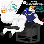 anthro anus balls bottomless butt casual_exposure clothed clothing dialogue duo exercise genitals hooves horn looking_at_another looking_back looking_back_at_another male rainbow rear_view shirt stare text topwear workout conditional_dnp notkastar dragon_ball my_hero_academia mythology dave_(notkastar) max_(notkastar) equid equine mammal mythological_creature mythological_equine unicorn 1:1 alpha_channel english_text