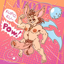 antennae_(anatomy) anthro ball_tuft balls belly big_balls big_nipples big_penis bodily_fluids body_hair chest_tuft eyewear flexing foreskin genital_fluids genitals glans hair happy_trail huge_balls huge_penis jewelry leaking_precum long_hair looking_at_viewer male moobs navel necklace nipples penis pom_antennae precum pubes ring saggy_balls smile solo speech_bubble sunglasses text throbbing throbbing_penis tuft vein veiny_penis wings naudiz_(artist) final_fantasy square_enix mammal moogle 1:1 english_text