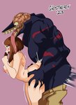 absurd_res blush brown_hair duo female from_behind_position ghostnerdy hair hi_res human male male/female mammal monster my_hero_academia nomu nude ochaco_uraraka open_mouth pink_background sex simple_background tongue tongue_out