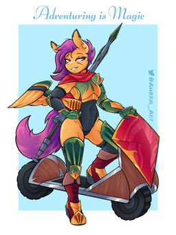absolute_territory anthro armor back_wings clothing confident female gauntlets gloves hair handwear headgear helmet knight knight_helmet lance leotard looking_away melee_weapon polearm purple_hair solo warrior weapon wings ambris friendship_is_magic hasbro my_little_pony mythology scootaloo_(mlp) equid equine horse mammal mythological_creature mythological_equine pegasus pony 2022 3:4 absurd_res hi_res