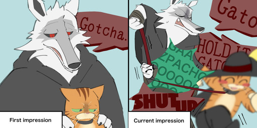 annoyed anthro arm_wrapping arm_wraps blurred_foreground blush bodily_fluids boots cape cheek_tuft cloak clothing collar command dialogue duo excited eyes_closed facial_markings facial_tuft fluffy footwear fur fuzzy green_eyes half-closed_eyes hands_on_shoulders hat head_markings head_tuft headgear headwear humor leash leash_pull leashed_collar looking_at_another looking_away looking_down male male/male markings mask_(marking) motion_lines narrowed_eyes neck_tuft open_mouth orange_body orange_fur poncho red_eyes running running_away shoes shut_up simple_background size_difference smile speech_bubble standing standing_behind sweat sweatdrop teeth text text_box time_skip tuft whiskers white_body white_fur wrapped_arms wraps watercat072564 dreamworks puss_in_boots_(franchise) death_(puss_in_boots) puss_in_boots_(dreamworks) canid canine canis domestic_cat felid feline felis mammal tabby_cat wolf 2:1 absurd_res comic hi_res sequence