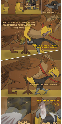 anal anthro balls bodily_fluids butt cum cum_in_mouth cum_inside duo feathered_wings feathers fellatio feral fur genital_fluids genitals group licking male male/male nude oral paws peeing peeing_like_a_dog peeing_on_another peeing_on_face peeing_on_head penile penis sex size_difference stable tail tail_feathers text tongue trio urine urine_on_face urine_on_head watersports wet wet_body wings midnightgryphon mythology accipitrid accipitriform avian bird corvid corvus_(genus) crow eagle felid gryphon humanoid lion lizard mammal mythological_avian mythological_creature oscine pantherine passerine reptile scalie absurd_res comic english_text hi_res url