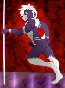 anthro butt erection fur genitals horn humanoid_genitalia humanoid_penis long_ears looking_back male muscular muscular_anthro muscular_male nude penis pole simple_background solo generaldegeneracy markus_devore bovid caprine goat mammal absurd_res hi_res