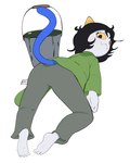 5_toes barefoot black_hair blue_tail bottomwear bucket clothed clothed_female clothed_humanoid clothing container eyelashes feet female female_humanoid fingers green_clothing green_shirt green_topwear grey_body hair horn looking_back mouth_closed pants rear_view shirt simple_background solo tail toes topwear white_background yellow_sclera abyss_creature_(artist) homestuck ms_paint_adventures nepeta_leijon alien animal_humanoid cat_humanoid felid felid_humanoid feline feline_humanoid humanoid mammal mammal_humanoid troll_(homestuck) 2024 4:5 absurd_res digital_drawing_(artwork) digital_media_(artwork) full-length_portrait hi_res portrait