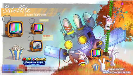ambiguous_feral ambiguous_gender anthro autumn beady_eyes bent_arm black_facial_hair black_mustache blue_sky brown_eyes controller copyright_symbol eating eating_food eating_popcorn electronics facial_hair feathered_wings feathers feral food fur grass group half-closed_eyes holding_controller holding_object holding_remote_control larger_ambiguous larger_anthro light long_ears lying lying_on_ground male male_anthro mitten_hands multicolored_body mustache narrowed_eyes noseless nude_anthro on_front on_ground outside pawpads pink_tongue plant popcorn popcorn_bucket puffed_cheeks red_shell remote_control satellite satellite_dish shell sitting sitting_on_ground size_difference sky smaller_ambiguous smaller_feral symbol tan_inner_ear tan_pawpads television text title tongue tongue_out two_tone_body vines white_body white_fur white_wings wings year yellow_body yellow_skin fabio_pochet mario_bros mario_plus_rabbids_kingdom_battle mario_plus_rabbids_sparks_of_hope nintendo raving_rabbids rayman_(series) ubisoft phantom_of_the_bwahpera ghost hybrid lagomorph mammal para-beetle rabbid spirit 16:9 2022 4k absurd_res artist_name colored concept_art crossover digital_drawing_(artwork) digital_media_(artwork) english_description english_text hi_res lighting official_art shaded widescreen
