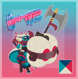 anthro areola axe bag big_breasts big_butt breasts butt clothing crop_top ear_piercing female fingerless_gloves gloves handwear horn huge_breasts huge_butt huge_hips huge_thighs hyper hyper_breasts hyper_butt looking_at_viewer piercing pink_areola pouch_(anatomy) pouch_purse red_eyes satchel scarf shirt shortstack smile solo text thick_thighs topwear wide_hips daeriusus kobold scalie english_text hi_res