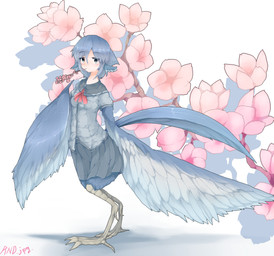 asian_clothing avian_feet blue_body blue_feathers blue_hair bottomwear branch_in_mouth breasts clothed clothed_female clothing east_asian_clothing feathered_ears feathers female fully_clothed fully_clothed_female hair japanese_clothing japanese_school_uniform light_body light_skin school_uniform shirt short_hair simple_background skirt small_breasts solo standing tail tail_feathers topwear uniform white_background rnd european_mythology greek_mythology mythology animal_humanoid avian avian_humanoid harpy humanoid mythological_avian mythological_creature hi_res