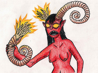 bible_verse black_hair body_horror breasts burning_alive cephalopod_shell female hair holding_another horn mollusk_shell navel nipples no_pupils nude pointy_ears red_body red_skin sharp_teeth shell solo spiral_horn spiral_shell teeth tentacles yellow_eyes ebrithilbowser ammonite cephalopod demon horned_humanoid humanoid marine mollusk prehistoric_species absurd_res hi_res