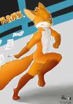 abs anthro athletic athletic_anthro athletic_male male muscular muscular_young nude one_eye_closed running solo text wink young young_anthro sharparadise canid canine fox mammal 2016 absurd_res hi_res thai_text translation_request