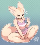 2019 3_toes 5_fingers aggretsuko anthro big_ears big_tail biped black_eyes black_nose blush bottomless breasts canid canine cellphone clitoral_hood clothed clothing digital_media_(artwork) electronics english_text feet female fennec_fox fenneko fingers fox front_view fur genitals gradient_background hi_res holding_object inner_ear_fluff light_body light_fur long_tail mammal multicolored_body multicolored_clothing multicolored_fur multicolored_topwear no_underwear outline pattern_background pattern_clothing pattern_shirt pattern_topwear phone pink_clothing pink_topwear pussy sanrio secretly_saucy shaded shirt signature simple_background sitting solo striped_clothing striped_shirt striped_topwear stripes tail tan_body tan_fur text toes topwear true_fox tuft two_tone_body two_tone_fur