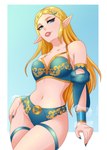 blonde_hair bra breasts clothed clothing female hair hand_on_hip not_furry panties solo underwear ravenemore nintendo the_legend_of_zelda princess_zelda humanoid hylian hi_res tagme