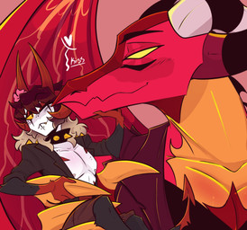 anthro blush duo fangs horn kissing male male/male multi_eye multicolored_body muscular muscular_anthro muscular_male nude open_mouth red_body romantic romantic_couple simple_background tail teeth two_tone_body wings yellow_body whiteartblood hellaverse helluva_boss mythology cain_(whiteartblood) satan_(helluva_boss) demon dragon mythological_creature mythological_scalie scalie hi_res