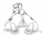 anthro butt clitoral_hood clitoris feet female genitals hindpaw looking_at_viewer looking_back lying on_front paws presenting presenting_hindquarters presenting_pussy pussy simple_background solo white_background os domestic_cat felid feline felis mammal 2017 monochrome sketch