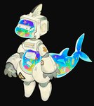 ambiguous_gender anthro black_background for_a_head frutiger_aero machine o_o simple_background solo sorochii fish marine object_head robot robot_anthro shark hi_res