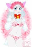 anthro bell blush bovid_horn bra breasts caprine_horn clothing curved_horn female flower fur horn panties plant ram_horn ribbons rose_(flower) solo text underwear wool_(fur) sashatf zoey_(senip) bovid caprine domestic_sheep mammal sheep 2019 hi_res url